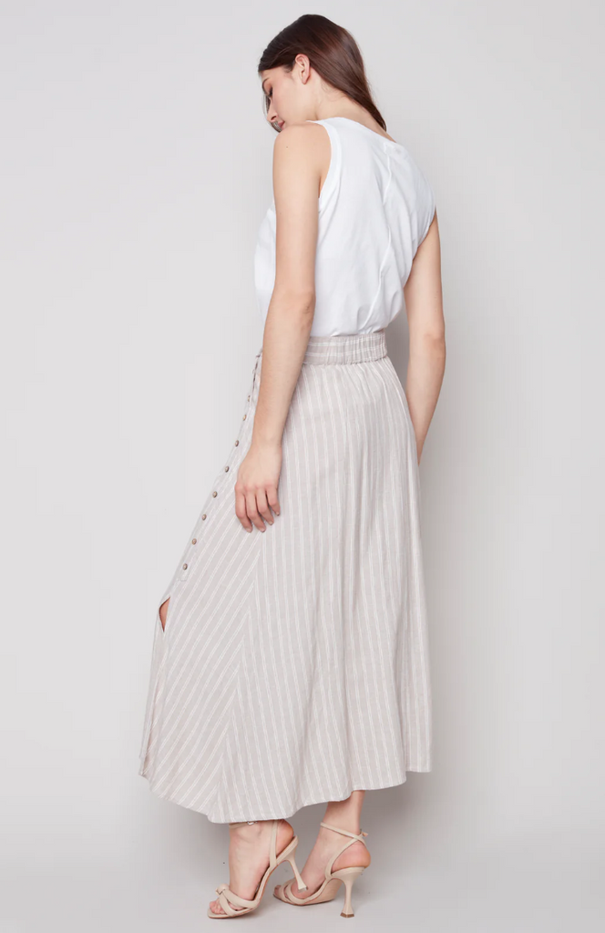 Charlie B Stripe Long Skirt with Buttons