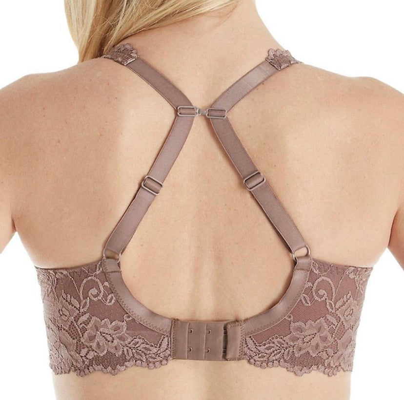Serena Lace from Fit Fully Yours in Taupe. Convertible back with j-hook.