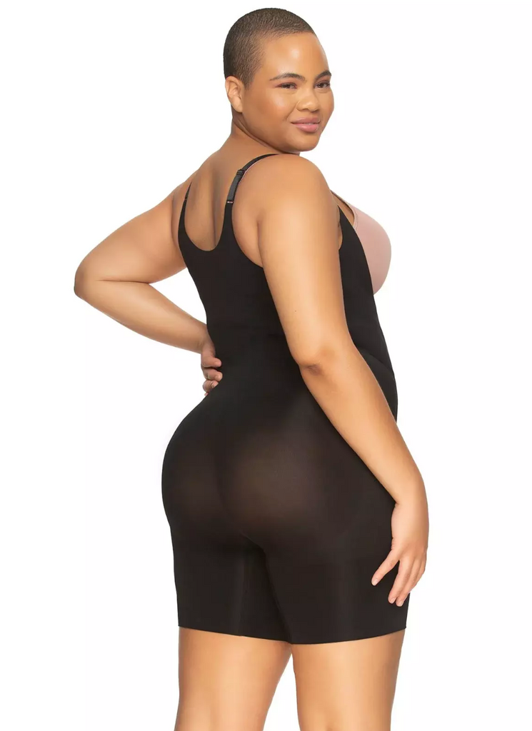Felina Open-bust mid thigh bodysuit shapewear in black