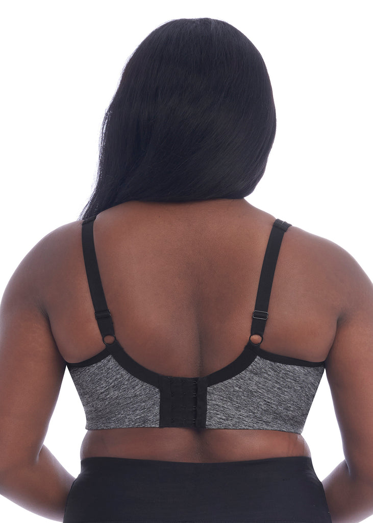 Goddess Wirefree Sports Bra in Dark Grey/Pewter/Charcoal. Back view