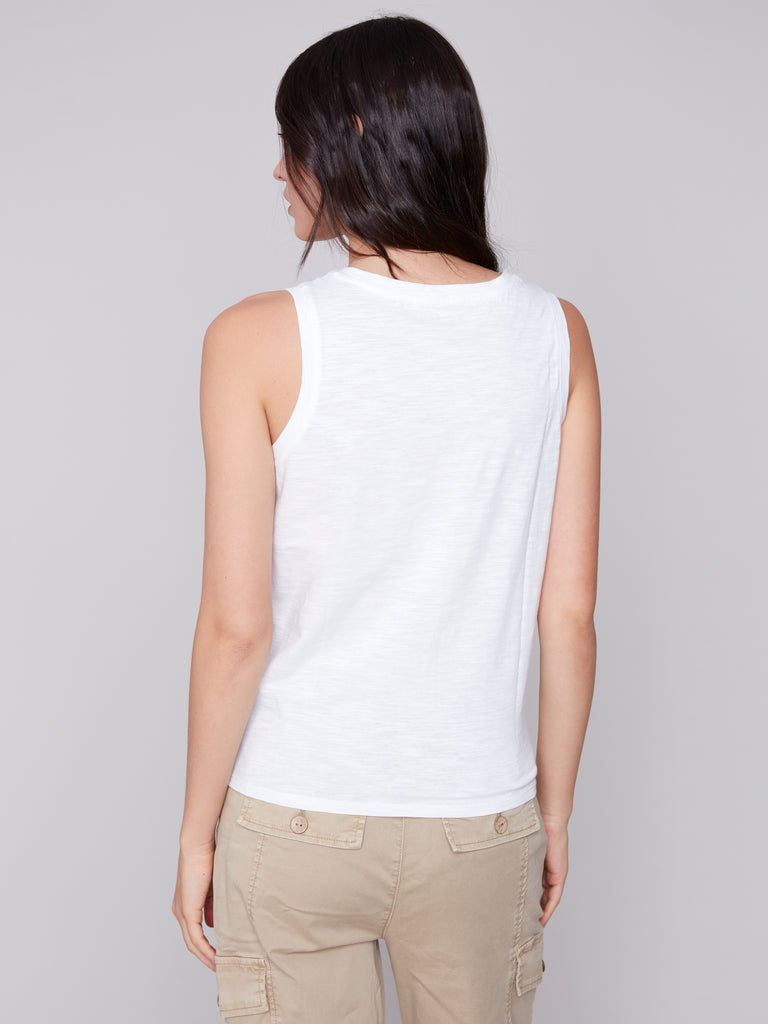 Charlie B. White Sleeveless Top with knotted front