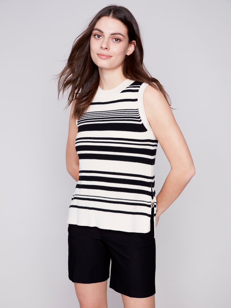 Charlie B Sleeveless Striped Sweater with side ties