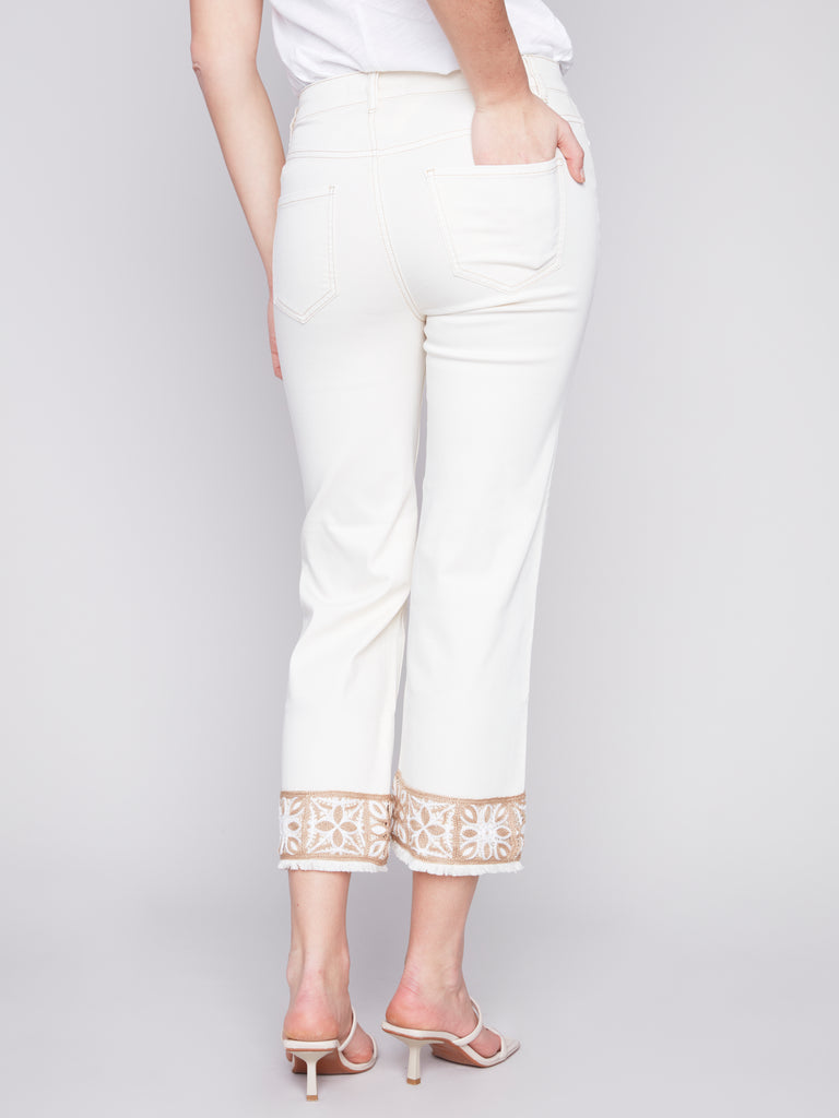 Charlie B. Cuffed Twill Embroidered Pant