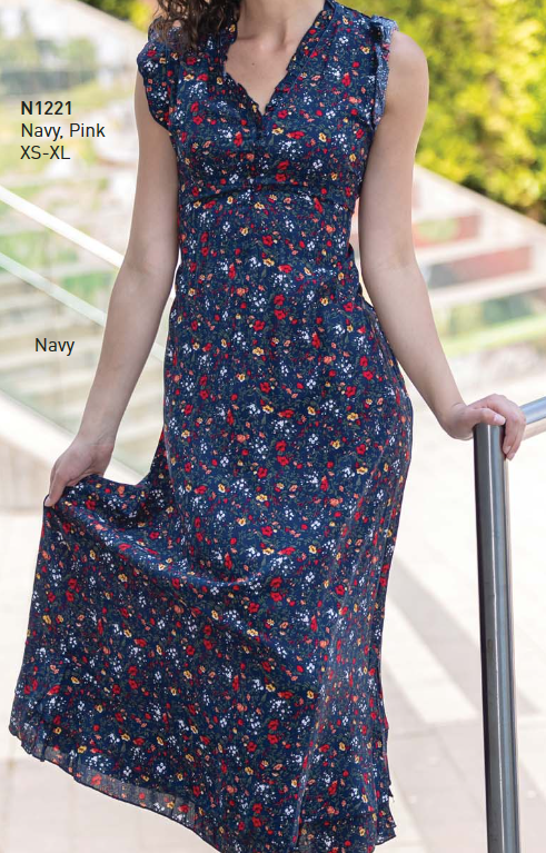 Enkay Navy Floral Print Cap Sleeve Dress