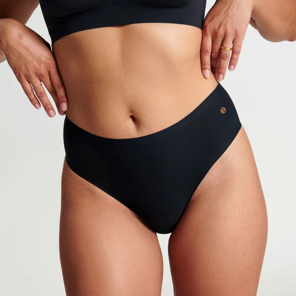Evelyn & Bobbie High Waisted Thong in Black