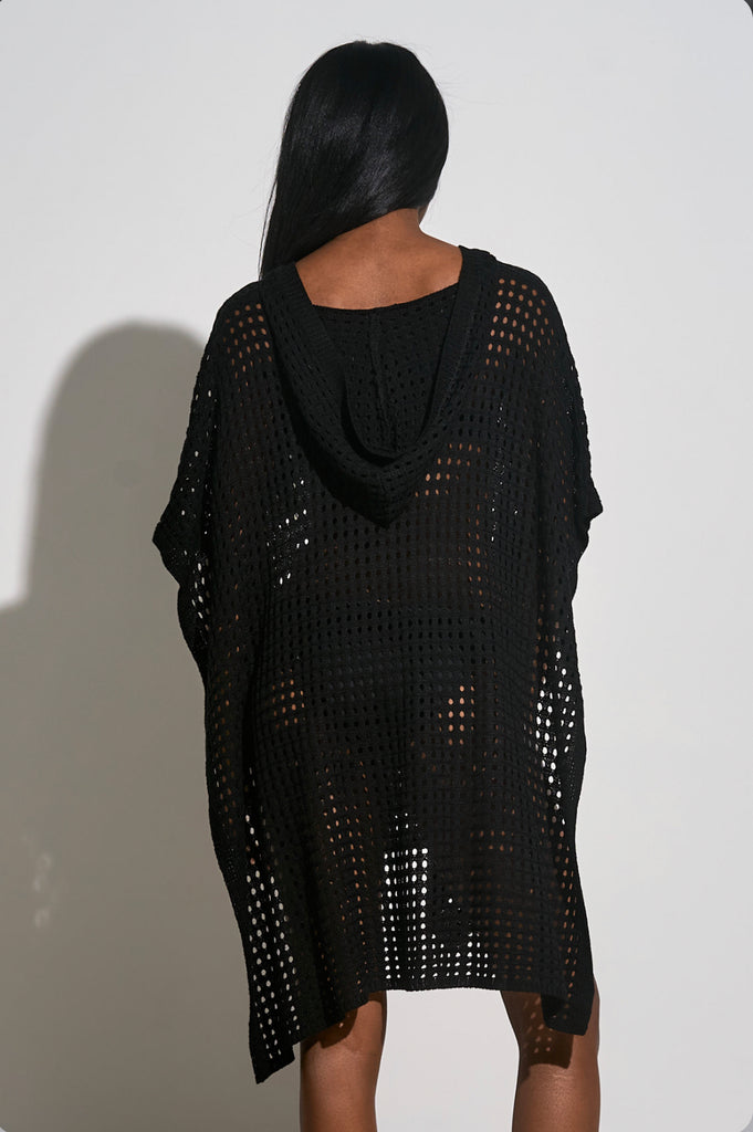 Elan Crochet Cover Up Poncho Black