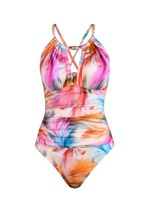 La Blanca Feathered Impressions High Neck Keyhole Swimsuit