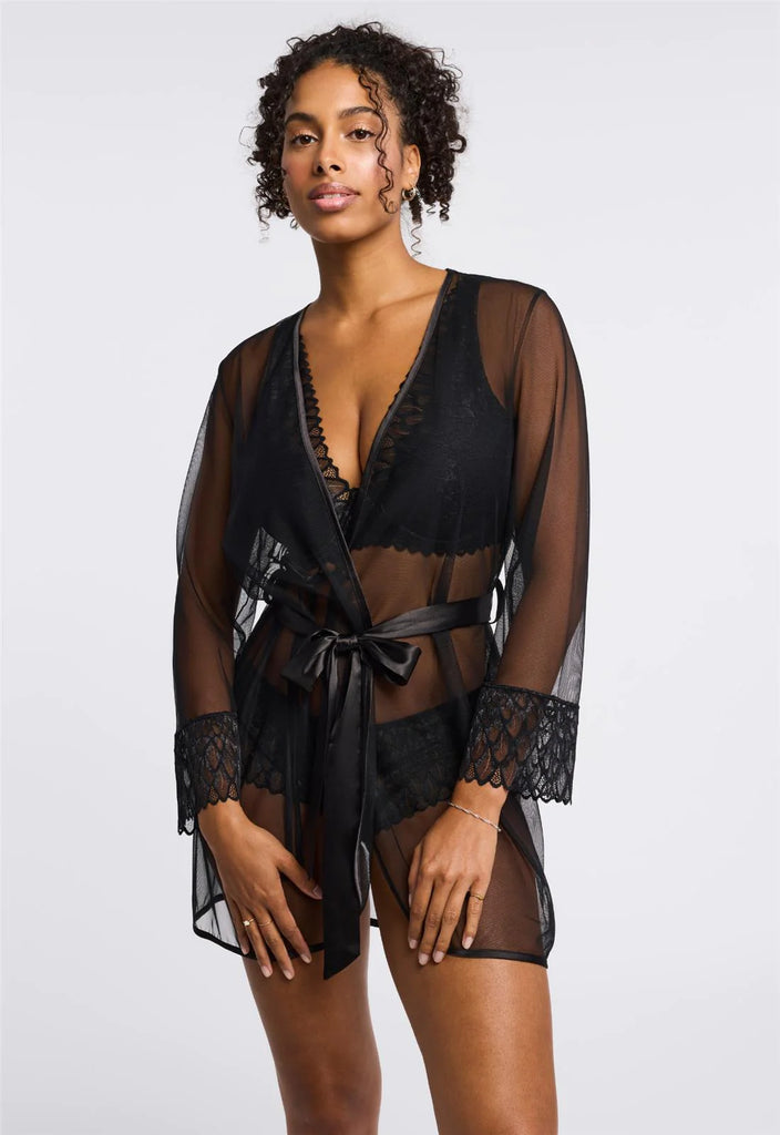 Montelle Lacy Dressing Robe Black