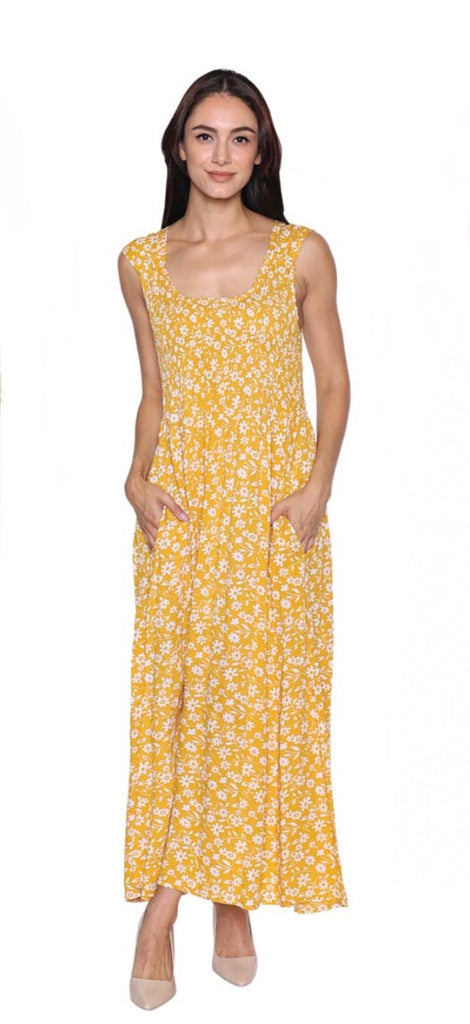 Papa Fashions Yellow Floral Print Dress