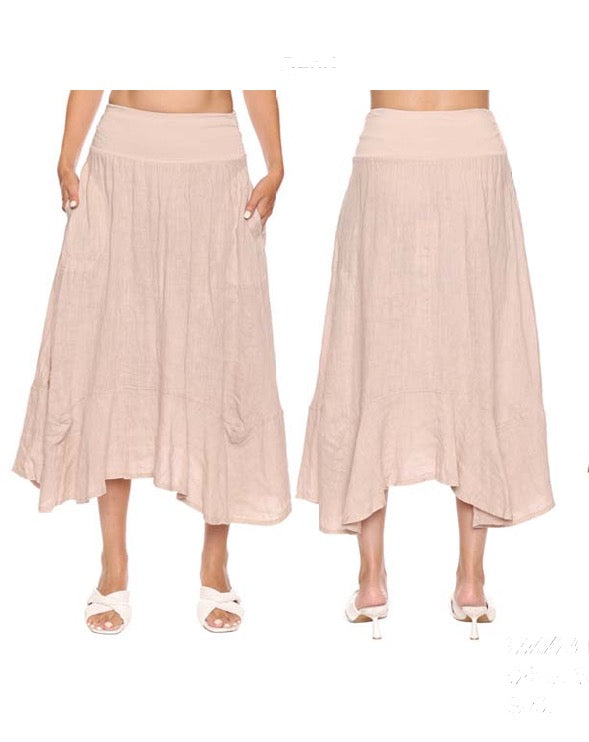 Sorella Linen Flounce Skirt Beige