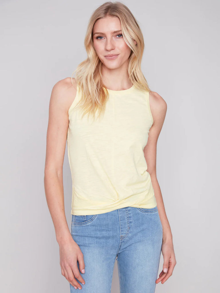 Charlie B. Lemon Sleeveless Top with knotted front