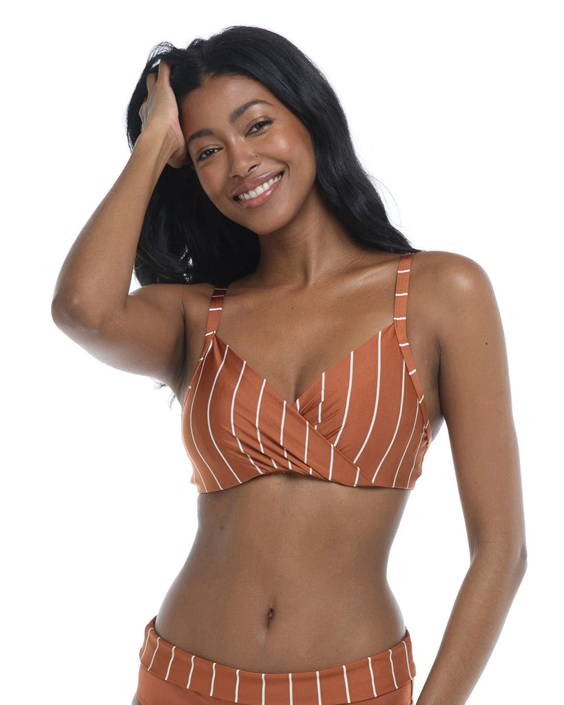 Skye Terracotta Stripe Bikini Top