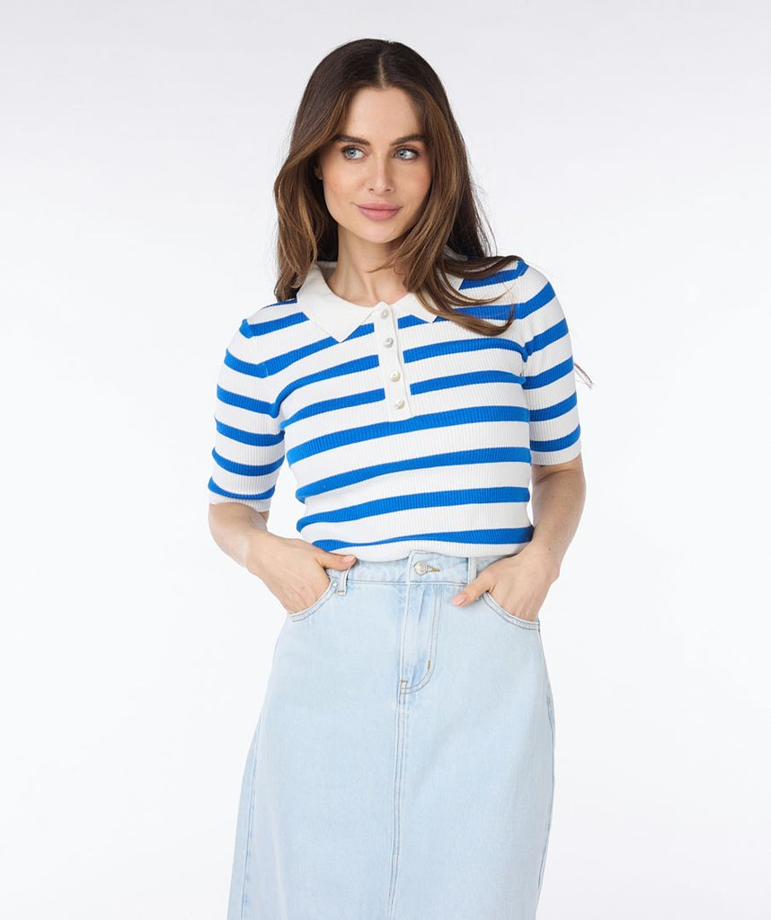Esqualo Blue & White Collared Top