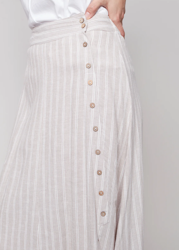Charlie B Stripe Long Skirt with Buttons
