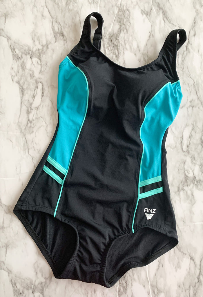 Finz Splice Swimsuit. Black with blue details