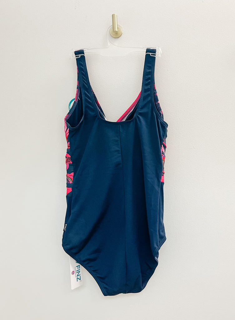Finz Pink Floral and Navy Cross Front Onepiece Swimsuit 
