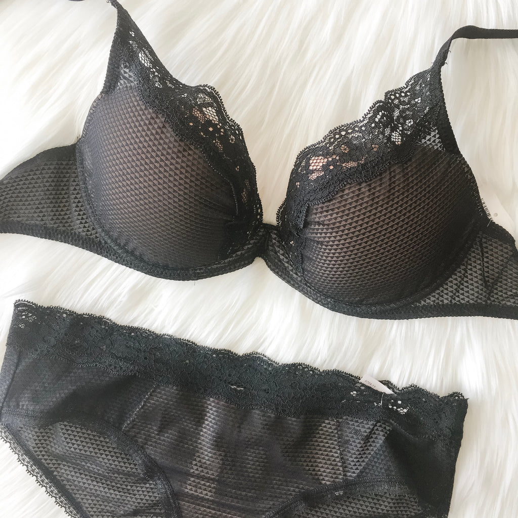 Brooklyn Plunge from Passionata in Black. Shown with matching panty.