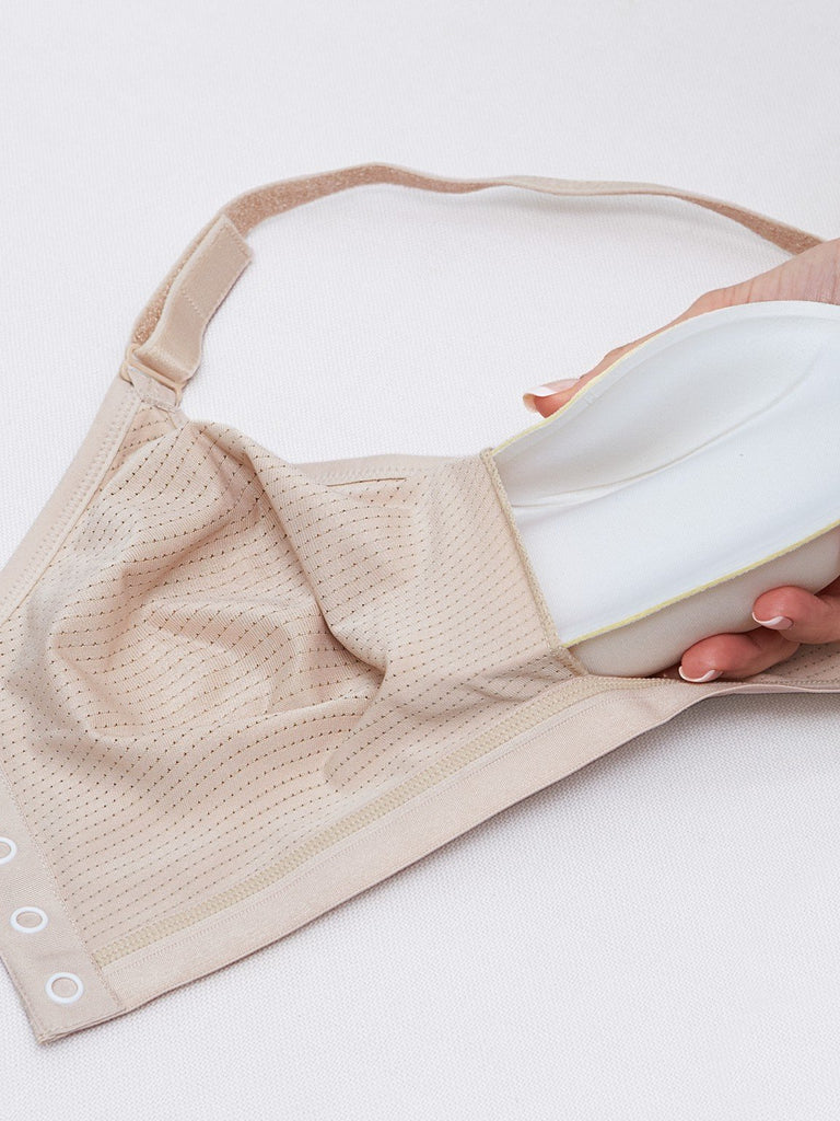 Post Surgery Bra from Royce. Pockets for easily removal.