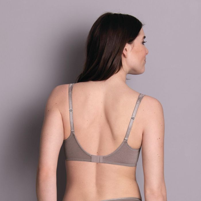 Antonia Bra from Anita in Grey with lace and pin stripes. Back view