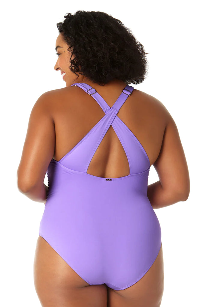Anne Cole V Neck Cross Back Onepiece Swimsuit