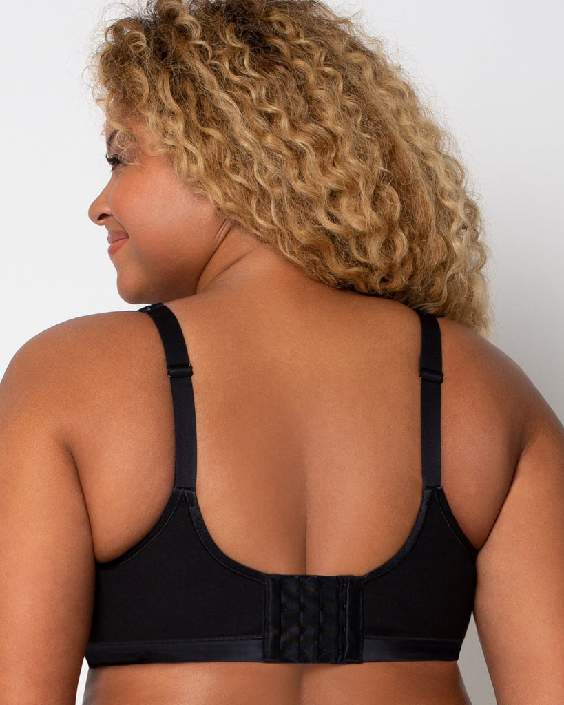 Cotton Luxe Front Close Bra from Curvy Couture in Black. Back view