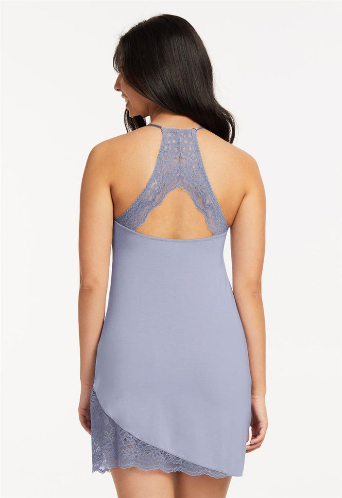 Lace Hem Chemise in Blue from Montelle. Back.