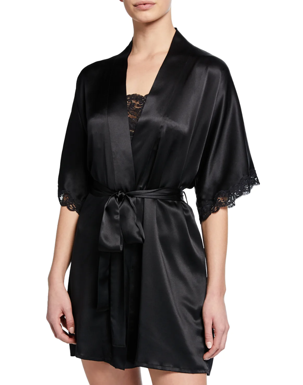 Black silk dressing clearance gown